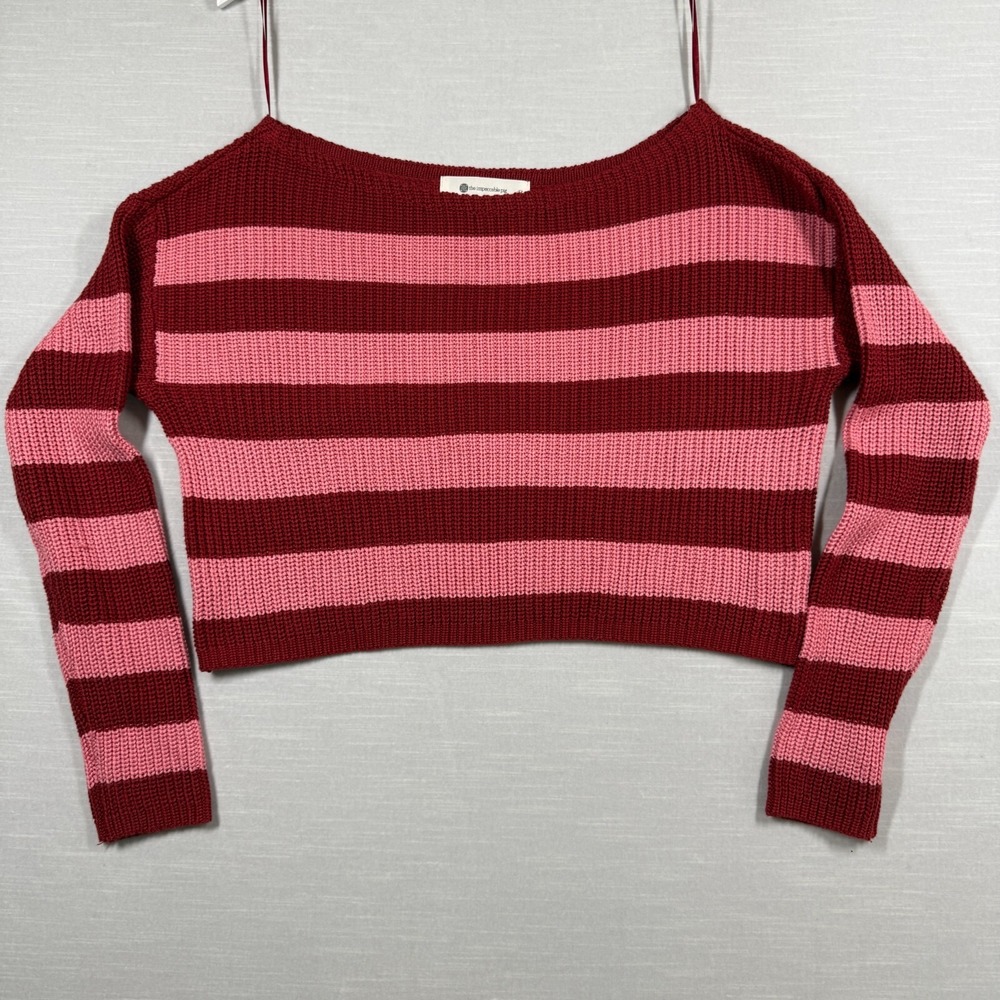 The Impeccable Pig Sweater Womens Medium Red Pink Striped Bold‎ Chunky Knit